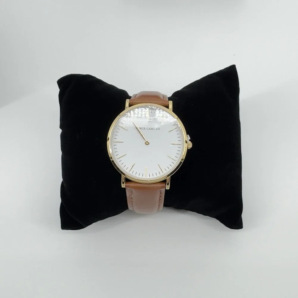 Vince Camuto Men's Watch VC2527M Gold Tone White Dial Brown Leather‎ Classic New
